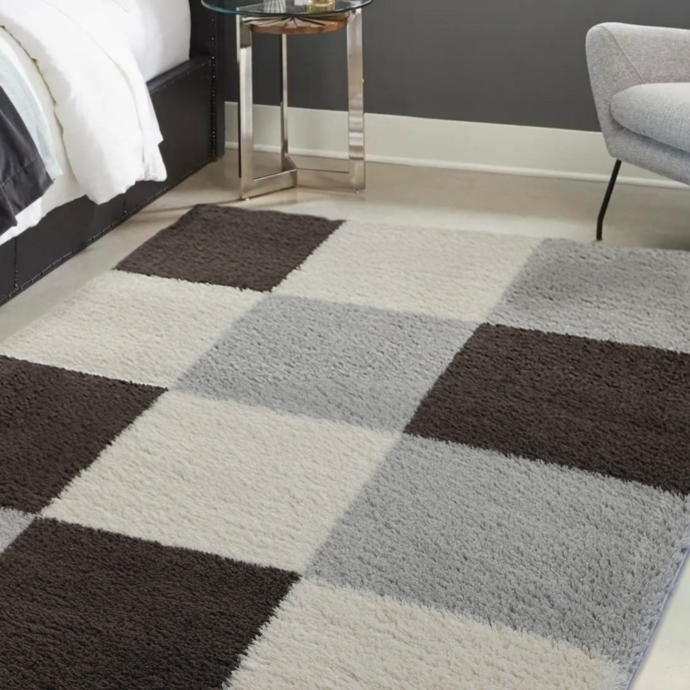 Snug Blocks Shaggy Geometric Rugs in Grey